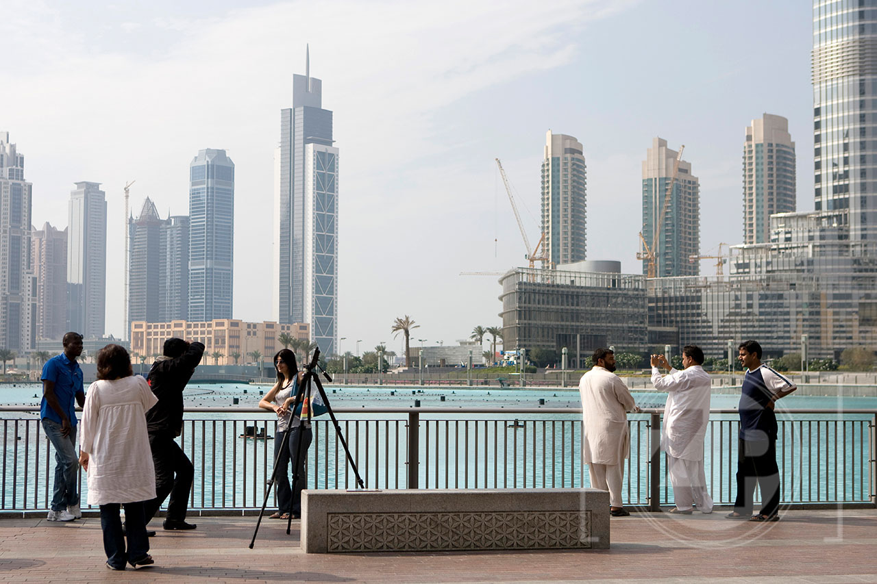 Tourists at Dubai Fountain, Burj Khalifa